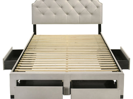 4 Drawer Upholstered Storage Bed With Button Tufting