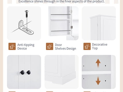 Freestanding Bathroom Storage Cabinet With Doors, Drawers, And Tilt Out Laundry Hamper - White