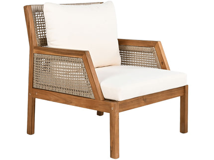 Acacia Wood Patio Furniture Club Chair, Outdoor Wicker Armchair, Deep Seating With Soft Cushions For Porch - Teak / Mix Brown