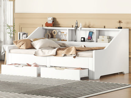 Daybed Frame With Storage Bookcases, 2 Drawers, Charging Station