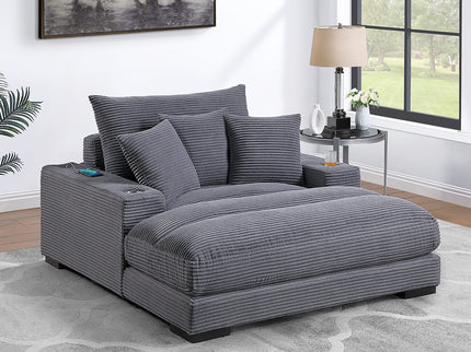 Upholstered Chaise Lounge With Cup Holders USB Port And Pillows