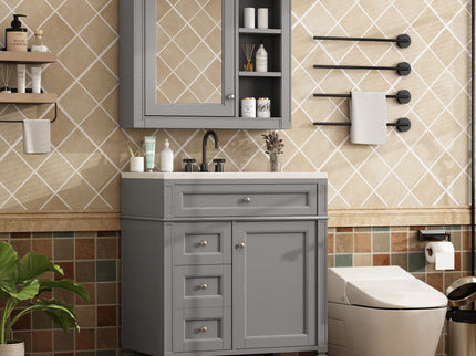Bathroom Vanity With Medicine Cabinet, Royal Mirror Cabinet, Modern Bathroom Storage Cabinet With 2 Soft Closing Doors And 4 Drawers