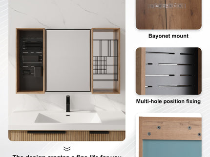 43.5" Mirror Cabinet With Storage, Wall Mounted Medicine Cabinet Frame With Shelves - Imitative Oak