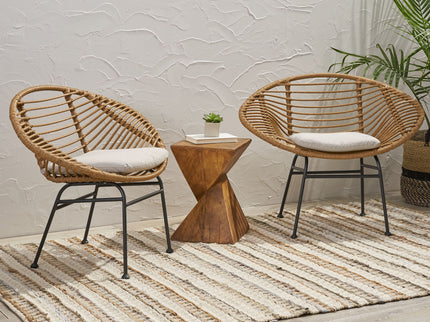 Cordella - Outdoor Woven Wicker Chairs With Cushions, (Set of 2)