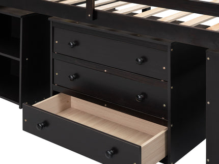Loft Bed With Retractable Writing Desk And 3 Drawers With Storage Stairs And Shelves