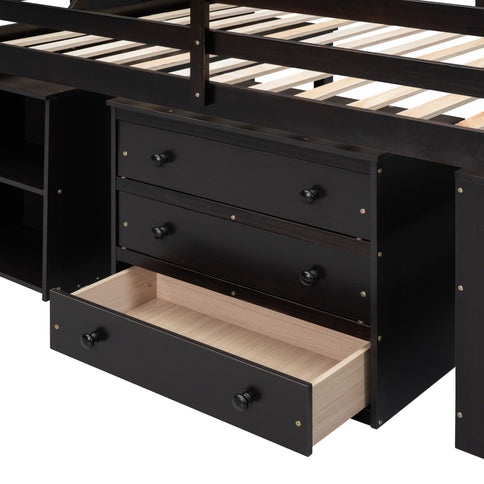 Loft Bed With Retractable Writing Desk And 3 Drawers With Storage Stairs And Shelves