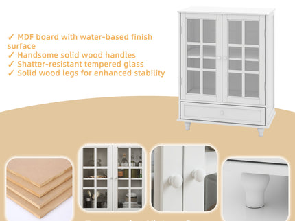 Minimalist Buffet Cabinet With Double Glass Doors And Drawer