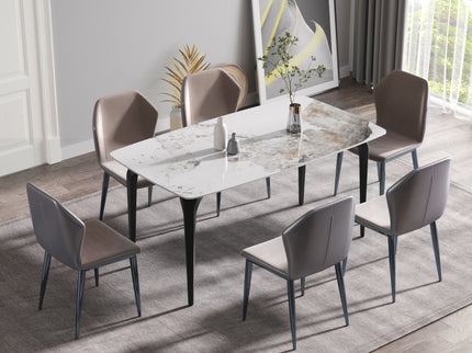 Modern Artificial Stone Pandora Curved Leg Dining Table 6 People - Antique White