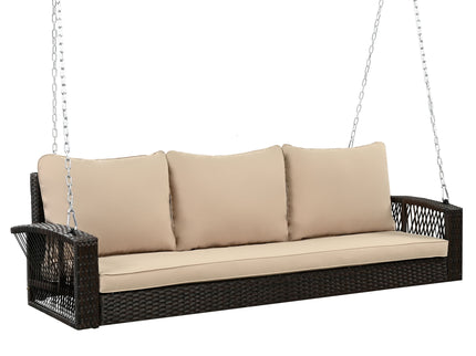 3 Person Large Patio Swing Bench With Cushions For Backyard