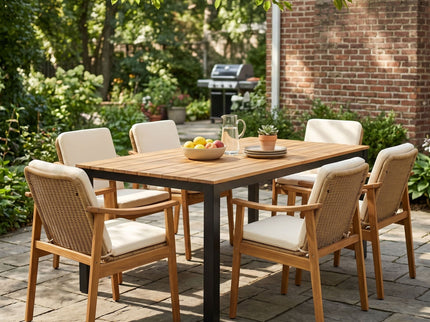 7 Piece Outdoor Patio Dining Set With & 6 Arm Chairs