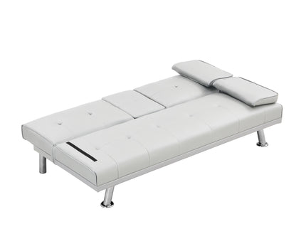 Futon Sofa Bed With Armrest Two Holders Wood Frame, Stainless Leg
