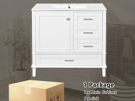Bathroom Vanity, Modern Bathroom Cabinet With Sink Combo Set, Bathroom Storage Cabinet With A Soft Closing Door And 3 Drawers, Solid Wood Frame