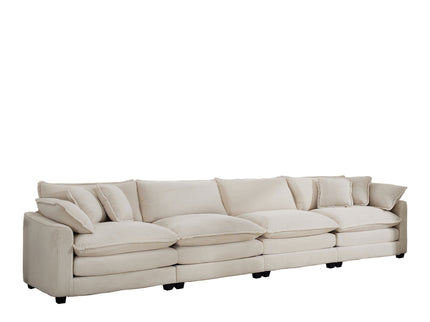 Modern Upholstered 4 Seater Fabric Sofa With Arm And Throw Pillows