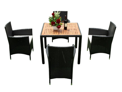 Outdoor Patio Wicker Dining Set With Acacia Wood Top