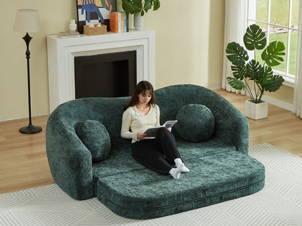 Curved Convertible Sofa, 2 In 1 Frameless Folding Sofa Bed With Pull Out Base And Deep Seat