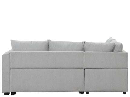 L-Shaped Sectional Pull Out Sofa Bed Sleeper Sofa With Two USB Ports, Two Power Sockets And A Movable Storage Ottoman