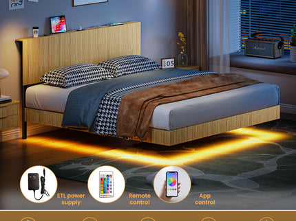 Floating Bedstead With Charging Station And LED Lights