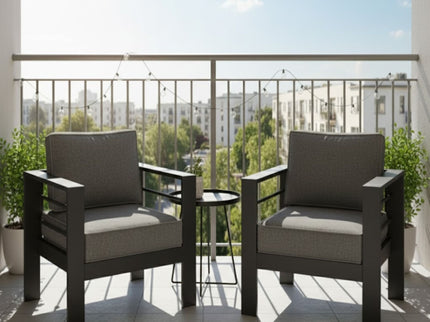 Modern All-Weather Patio Armchairs With Thick Cushions (Set of 2)