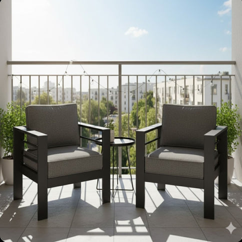 Modern All-Weather Patio Armchairs With Thick Cushions (Set of 2)