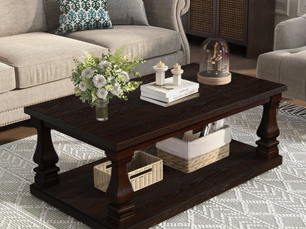 Rectangular Coffee Table With Open Storage Shelf For Living Room - Espresso