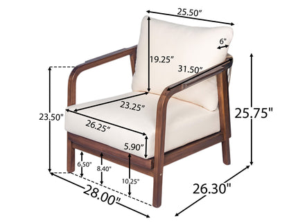 Outdoor Lounge Chair With Woven Backrest, Solid Wood Frame, Comfortable Cushions