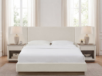Muse - Queen Upholstered Platform Bed Frame - Ivory / Light Gray / Camel Oak