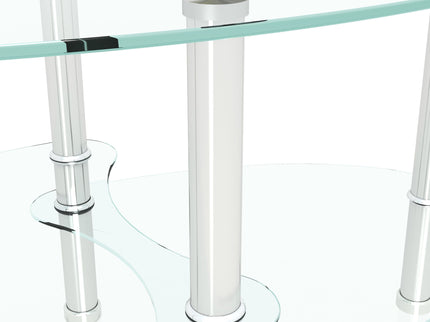 Transparent Oval Glass Coffee Table, Modern Table In Living Room Oak Wood Leg Tea Table 3-Layer Glass Table