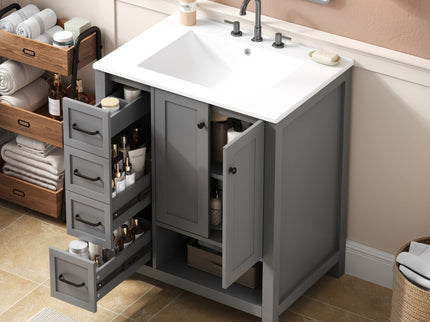 Bathroom Vanity With Sink Top, Bathroom Vanity Cabinet With 2 Doors And 2 Drawers, Open Shelf