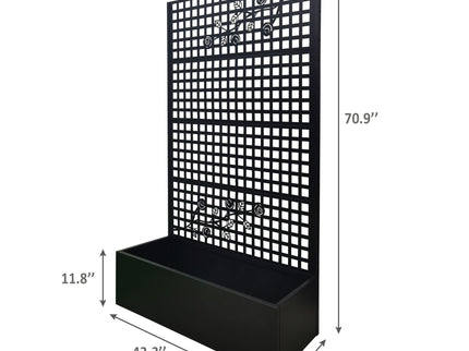 Planter Box With Trellis, Outdoor Raised Garden Bed With Privacy Screen Lattice Panels For Patio - Black