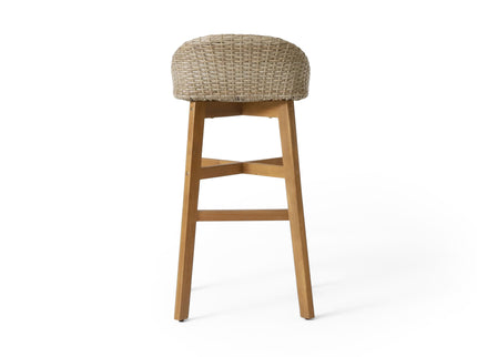 Beeson - Outdoor Wicker And Acacia Wood Barstools Set, Water Resistant - Brown