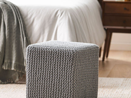 Chabani - Indoor Modern Knitted Fabric Cube Pouf Ottoman - Light Gray
