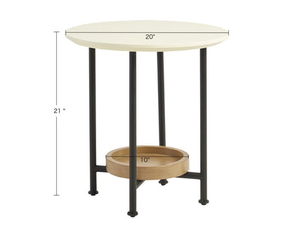 Oval End Table - White / Natural
