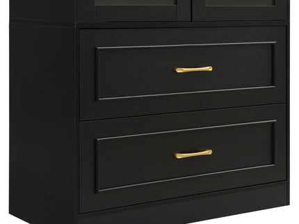 Arched Top Storage Cabinet With Fixed 2 Tier Shelves, 2 Large Drawers
