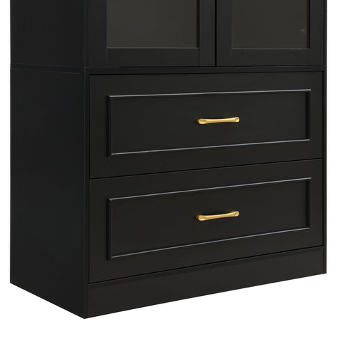 Arched Top Storage Cabinet With Fixed 2 Tier Shelves, 2 Large Drawers