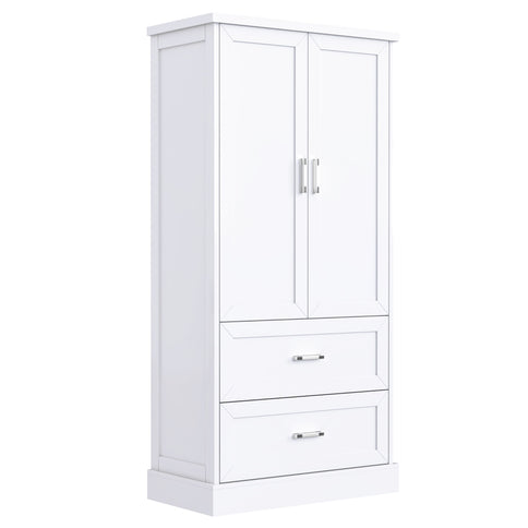 Tall Bathroom Storage Cabinet With 2 Doors And Drawers, Adjustable Shelf