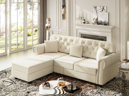 Upholstered 3 Seater Sofa Set With Ottoman