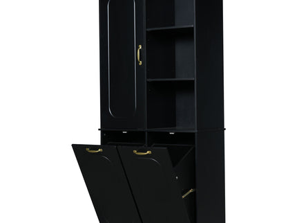 Freestanding Tall Storage Cabinet With 2 Tilt Out Hampers