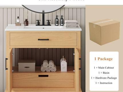 Bathroom Vanity With Ceramic Sink, Modern Free Standing Cabinet With Soft Close Drawers