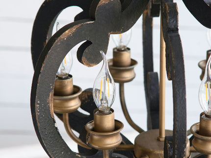 Farmhouse Chandelier, 6 Light Wood Chandelier Pendant Light Fixture With Adjustable Chain For Dining Room Living Room Entryway, Bulb Not Included