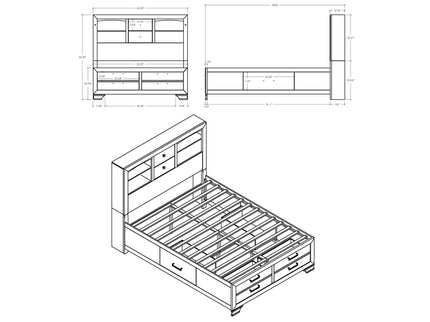 Civic - 5 Piece Storage Bedroom Set With Bookcase Headboard