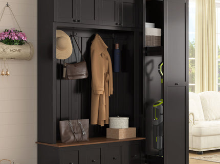 Entryway Hall Tree With Storage Bench, Coat Rack Shoe Bench With Cabinets