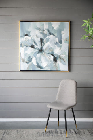 Large Modern Flower Oil Painting, SquareFrame Wall Art - Blue / Gray