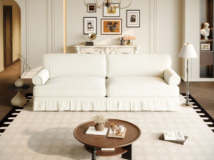 Luxuriously Comfortable Cloud Couch Sofa With Elegant Rolled Arms & Pleated Skirt Design