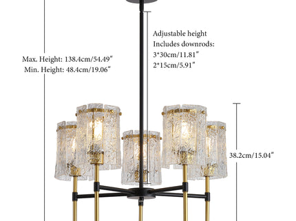 5 Light Chandelier, Textured Glass Pendant Light, (Not Including The Bulb) For Living Room - Black / Gold