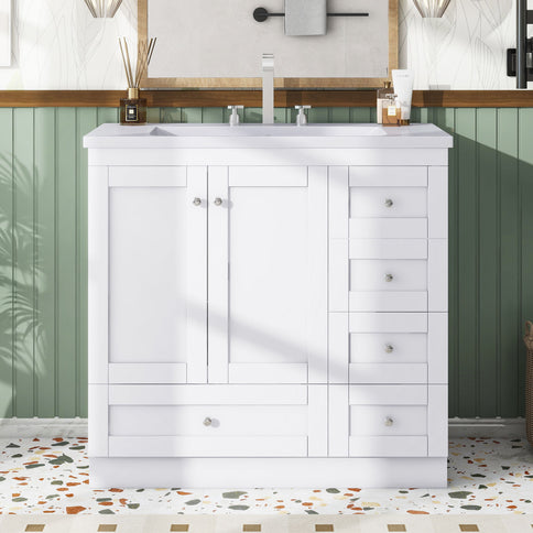 Shaker Free Standing Bathroom Vanity Cabinet With Sink, Soft Close Drawers, Soft Close Doors