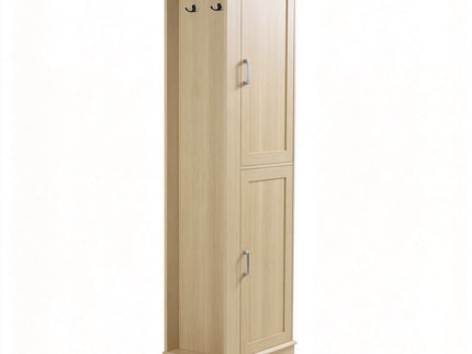 Tall Freestanding Bathroom Storage Cabinet With Adjustable Shelves And Side Hooks