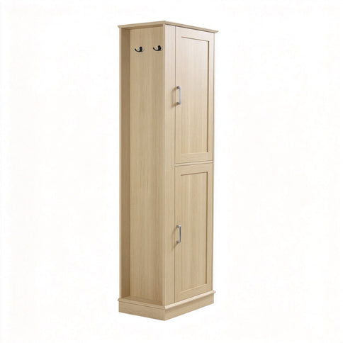 Tall Freestanding Bathroom Storage Cabinet With Adjustable Shelves And Side Hooks