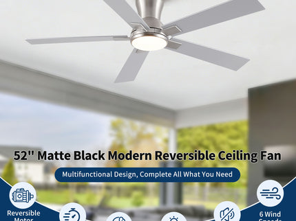 Low Profile Flush Mount Intergrated LED Ceiling Fan With Light And Reversible Quiet Motor