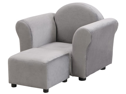 Kids Recliner Chair, Kids Upholstered Couch With Ottoman - Gray