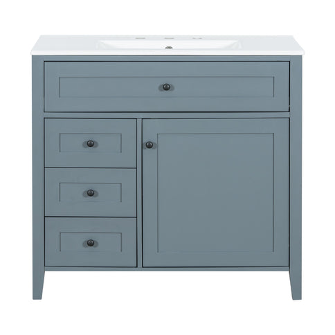 Bathroom Vanity With Sink, 3 Drawers & Cabinet With Adjustable Shelves